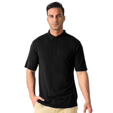 Merino Protect 100% Merino Wool Polo Shirts Mens Anti-Odor Short Sleeve Moisture Wicking Base Layer for Travel Black