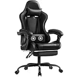 Shahoo Gaming Chair with Footrest and Massage Lumbar Support, Video Racing Seat Height Adjustable with 360°Swivel and Headrest for Office or Bedroom, Black