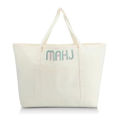 Sunnymove Extra Large American Mahjong Empty Bag 25.2 x 14.17 x 9.06 Inches Mahjong Tote Bag for Game Players Lover Gifts(White)