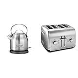 KitchenAid KEK1222SX Electric Kettle + KMT4115SX 4 Slice Toaster - Stainless Steel