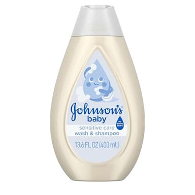 Johnson's Sensitive Care Baby Wash & Shampoo, Daily Moisturizing 2-in-1 Baby Wash & Shampoo to Gently Cleanse Without Drying Out Sensitive Skin, Light Scent, Hypoallergenic, 13.6 fl. oz