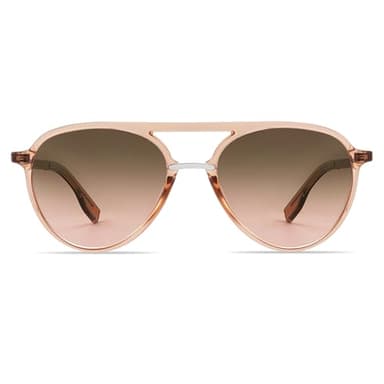 SOJOS Retro Aviator Polarized Sunglasses for Women Men Double Bridge Ladies Shades SJ2078 with Clear Brown Frame/Gradient Brown Lens