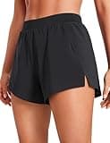 CRZ YOGA Running Shorts for Women High Waisted V Split for Gym Workout Athletic Track with Liner Breathable Quick Dry Black Medium