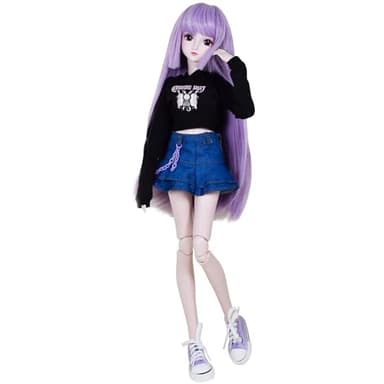 EVA BJD 1/3 SD Doll 24" Ball Jointed BJD Doll Anime Style Fashion Doll Movable Joints Dolls, Purple Hair