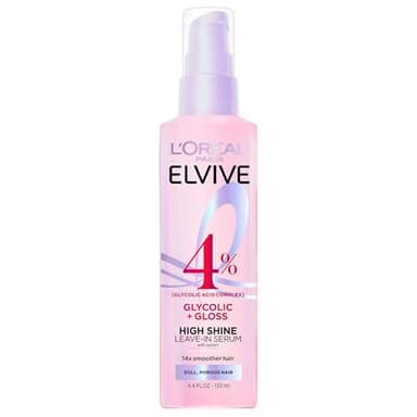 L'Oreal Paris Elvive Glycolic + Gloss High Shine Leave-In Hair Serum, Smooths Dull, Porous Hair Into High-Shine, Glossy Hair, 4.4 Fl Oz