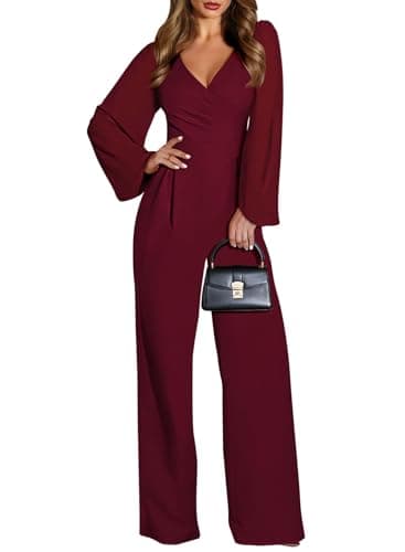 Pink Queen One Piece Jumpsuits for Women Trendy Wide Leg Long Pants Romper Semi Formal Outfits Burgundy M