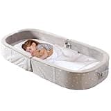 BYBYME Portable Toddler Floor Bed - Waterproof Folding Travel Crib with Washable Fitted Sheet, Ideal Toddler Cots for Sleeping and Sleepovers, Grey