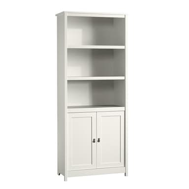 Sauder Cottage Road Book Shelf, Bookshelf with Storage, Library Bookcase with Doors and Adjustable Shelves, in Soft White Finish