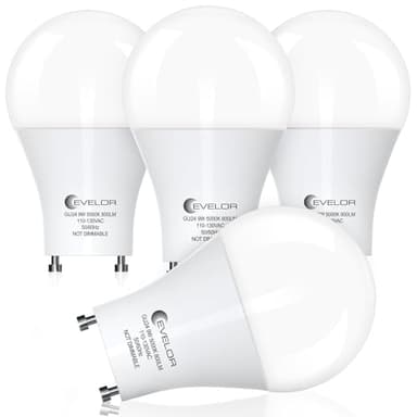 evelor GU24 LED Light Bulb,60 Watt Equivalent Daylight White 5000K,Non-Dimmable,Efficient 9W,800 Lumens Twist and Lock 2 Prong Light Bulbs,15000 Hours,Ideal for Kitchen,Living Room,Bedroom, 4-Packs