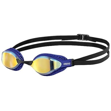 ARENA Unisex Adult Air-Speed Anti-Fog Racing Swim Goggles for Men and Women Special Air Seals Technology Mirror Lens, Yellow Copper/Blue