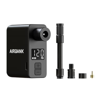 AIRBANK Mini Bike Pump with Gauge Pocket PRO, Max 120PSI Bike Air Pump Auto Shut-Off, Portable Electric Bicycle Pump for Road Bike and Balls, Tire Inflator for Schrader & Presta Valve