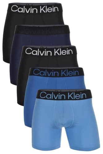 Calvin Klein Microfiber 5-Pack Boxer Briefs (Black/Silver, Large)