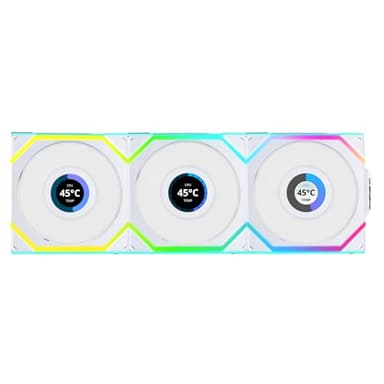 Lian Li UNI Fan SL LCD Wireless 120mm ARGB Fan - Triple Pack - 1.6" LCD - 2.4 GHz Wireless Signal for RGB & Fans Control - Daisy-Chain Design - Controller Included and Required - White (12SLLCD1W3W)