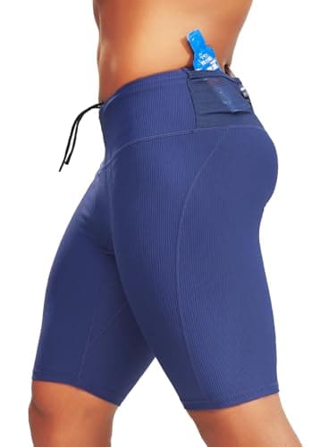 MIZOK Mens Running Half Tight Compression Short Gym Workout Bike Shorts with Built-in Phone Pockets Navy M