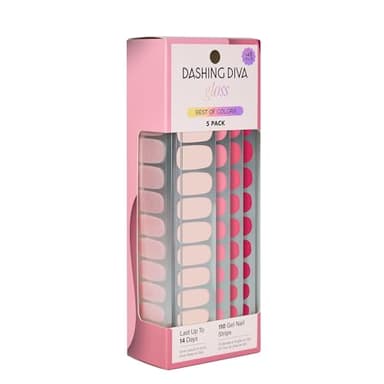 Dashing Diva Gloss Nail Strips 5-in-1 Kit - Best of Pinks - UV Free, Chip Resistant, Long Lasting Gel Nail Stickers - Contains 110 wraps, 5 prep pads, 2 nail files