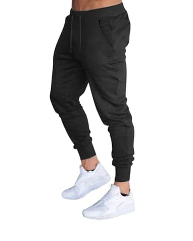 BUXKR Men's Slim Joggers Workout Pants for Gym Running and Bodybuilding Athletic Bottom Sweatpants with Deep Pockets,Black,M
