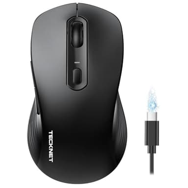 TECKNET Rechargeable Bluetooth Mouse, [ USB + BT5.0 + BT3.0 ] Wireless Mouse, Ergonomic Design, Silent Click, 6-Level 4800 DPI Wireless Mice, 3-Device Switching for Laptop, Computer, iPad, MacBook