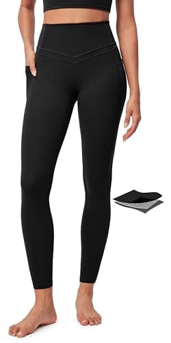 IUGA Compression Leggings with Pockets for Women Tummy Control Leggings No Front Seam Workout High Waist Yoga Pants, Black