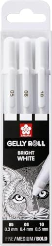 SAKURA Gelly Roll Basic White Gel Pen Set of 3, Assorted Sizes | Opaque Pens for Highlights, Drawing & Crafts