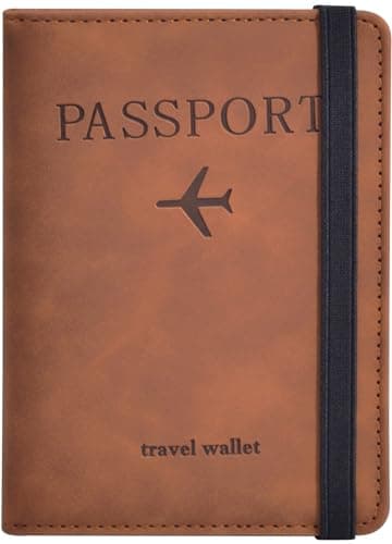 Passport Holder, Passport Cover with Credit Card Slot and Boarding Pass Slot Combo, Passport Wallet Case Book Travel Must Have, RFID Blocking Leather Travel Accessories, Brown