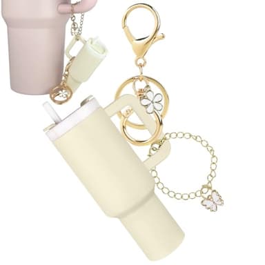 ERTUNA Mini Tumbler Keychain Accessories for Stanley Cup, 2 Way Cute Charms Chapstick Lip Balm Holder for Women Purse Handbag -White