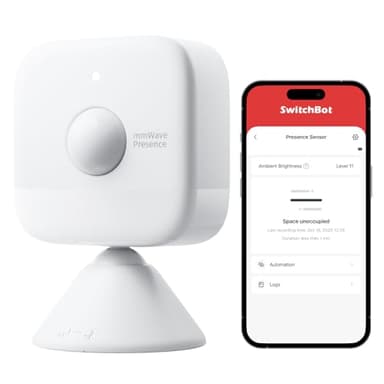 SwitchBot Smart mmWave Radar Motion Sensor, Bluetooth Presence Sensor with Dynamic Detection & Zone Positioning, Compatible with Alexa, HomeKit & Apple Home via SwitchBot Hub, 2-Year Battery Life