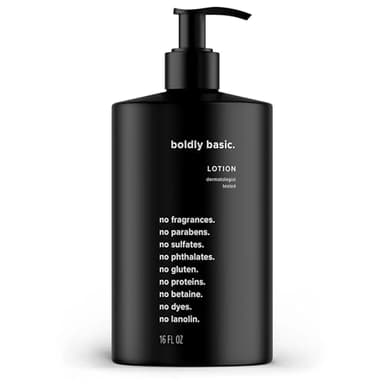 Boldly Basic Fragrance Free Lotion - Moisturizer for Dry and Sensitive Skin - Non Greasy - Unscented - Dermatologist Tested - No Sulfates, Parabens or Gluten - Hypoallergenic & Moisturizing (16 oz)