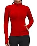 GYM RAINBOW Workout Jackets for Women, Full Zip Slim Fit Lightweight Athletic Running Sports Track Jacket with Pockets(1-Red,Small)