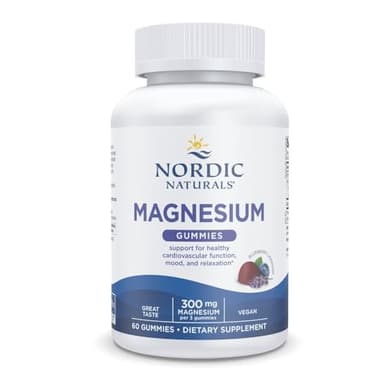 Nordic Naturals Magnesium Gummies for Adults, Blueberry Lavender Flavor - 60 Gummies - Vegan Magnesium Supplement for Mind, Mood, and Cardiovascular Support - Non-GMO - 20 Servings