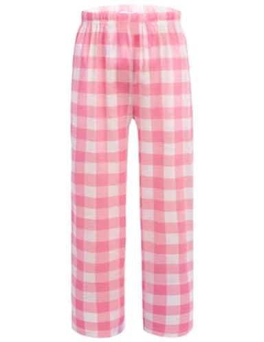 Ekouaer Girls Soft Pajamas Pants Cute Print Pattern PJ Bottoms Comfortable Lounge Long Pants with 2 Pockets 4-14 Years Pink Whte Plaid 130