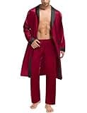 SWOMOG Mens Robes Silk Satin Kimono Bathrobe Full Length Pants Long Robe House Coat
