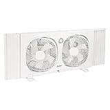 Comfort Zone Window Fan for Bedroom, 9 inch 2 Speed Individual 180 Degree Rotating Fan Heads, Auto-Locking Expanders, Window Exhaust Fan, Removeable Bug Screen, White