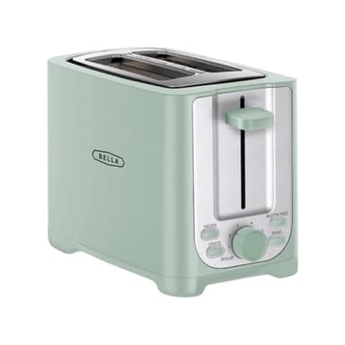 BELLA 2 Slice Toaster with Auto Shut Off - Extra Wide Slots & Removable Crumb Tray and Cancel, Defrost & Reheat Function - Toast Bread, Bagel & Waffle, Sage
