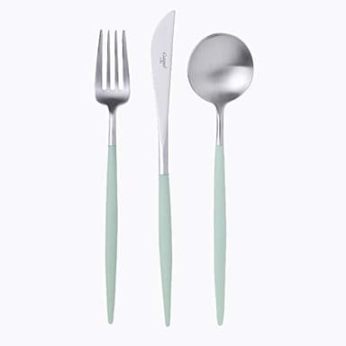 Cutipol Goa Celadon Green silver Series Home Dinner Flatware Cutlery Set of 3 Pcs, Spoon, Fork, Knife, Professional Cutlery Brand