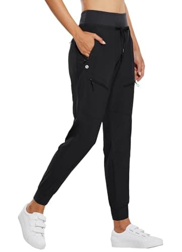 baleaf Women's Joggers 28'' Lightweight Hiking Pants High Waist 5 Zipper Pockets Quick Dry Travel Athletic UPF50+ Black M