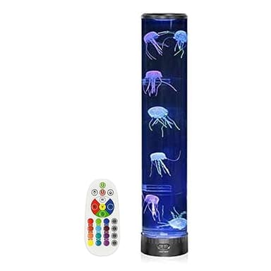 Playlearn Jellyfish Lamp with Remote- 27" Extra Wide - LED Artificial Jellyfish Tank for Kids and Adults- Ideal Sensory Lamp