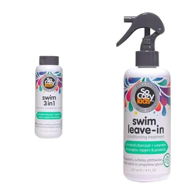 SoCozy Kids Swim 3-in-1 Shampoo, Conditioner & Body Wash Combo with Leave In Conditioner Spray for Pool & Salt Damaged Hair