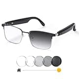 Giinova Smart Bluetooth Glasses for Women Men with Speaker Physical Color-Change Anti-Blue Light Polarized Built-in Microphone for Android iOS (Silver Frame)