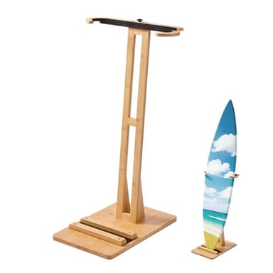 VEVOR Freestanding Bamboo Surfboard Rack, Adjustable Display & Storage Stand for Longboards and Shortboards, Padded Surf Board Holder for Indoor Garage or Shop Use