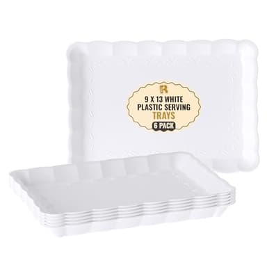 6 Pack White Serving Tray - 9 x 13 Inch, Heavy Duty White Serving Trays and Platters for Party - Premium Serving Platters