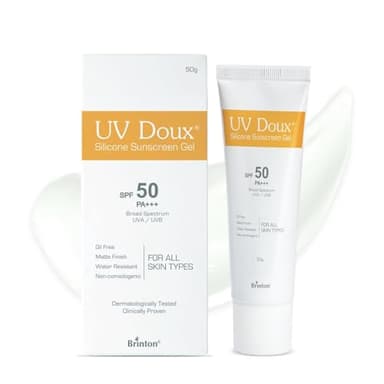 UV-Doux's Sunscreen Gel SPF 50 PA+++, Broad Spectrum UVA UVB Protection, Non-Comedogenic, Water-Resistant, for Oily Acne Sensitive Skin, 50g