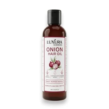 Luxura Sciences Organic Onion Oil | Controls Hair Loss, Dandruff, & Helps with Growth | Infused with 14 Essential Oils for Strong Roots | Sulfate-Free Hair Care | 8.45 Fl Oz/250ml