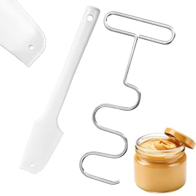 Peanut Butter Mixer and Silicone Spatula Scraper, Stainless Steel Nut Butter Stirrer with Handle Tool for Hand Mixers Drills Mixing Natural Jam and Peanut Quickly