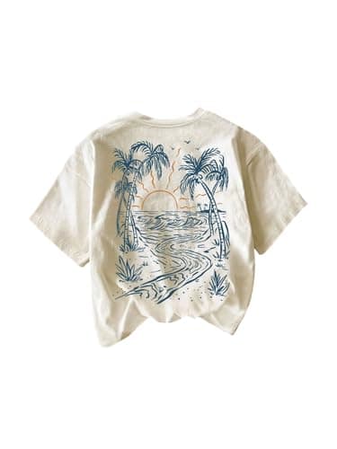 SOLY HUX Women's Graphic Tshirts Tropical Print Short Sleeve Crew Neck Vacation Summer Tee Tops Apricot Graphic Medium