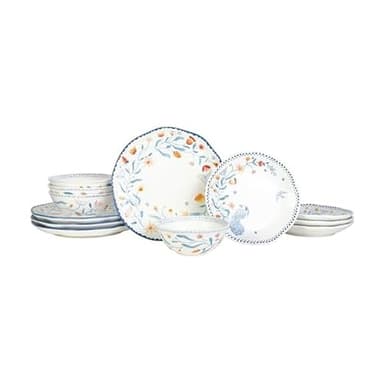 Fitz and Floyd Gracie Floral 12 Piece Dinnerware Set, Service for 4