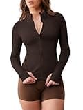 GYM RAINBOW Womens Athletic Zip Up Jakcets Contoured fit Lightweight Running Workout Jacket with Thumb Holes & Pockets(#1 Roasted Brown,Medium)