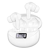 Bcaikair Wireless Earbuds Bluetooth Headphones 50H Playback Ear Buds with IPX7 Waterproof, HD Microphone, LED Display for iPhone and Andriod White