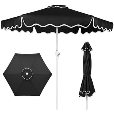 Best Choice Products 7.5ft Patio Market Umbrella with Wavy Trim, UV-Fade-Resistant 210g Canopy, Crank & Tilt, Wind Vent, Heavy-Duty Frame - Black