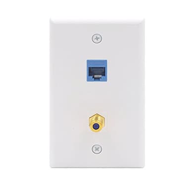 VCE Ethernet Coax Wall Plate (UL Listed), 2-Port CAT6 Keystone Coupler and 3GHz Gold Plated Coax Keystone Jack Insert Wall Plate
