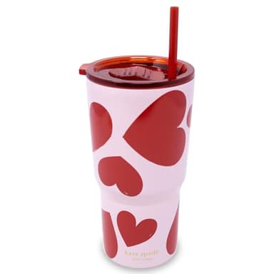 kate spade new york 20 Ounce Insulated Tumbler for Cold and Hot Drinks with Reusable Straw, Stainless Steel Travel Cup with Slide Top Lid (Sweet Hearts)